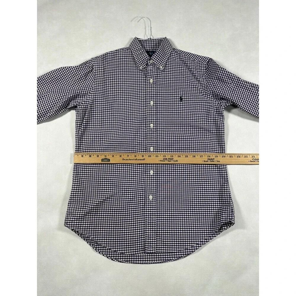 Polo Ralph Lauren Custom Fit Gingham Button Down Shirt Purple White Mens‎ Medium
